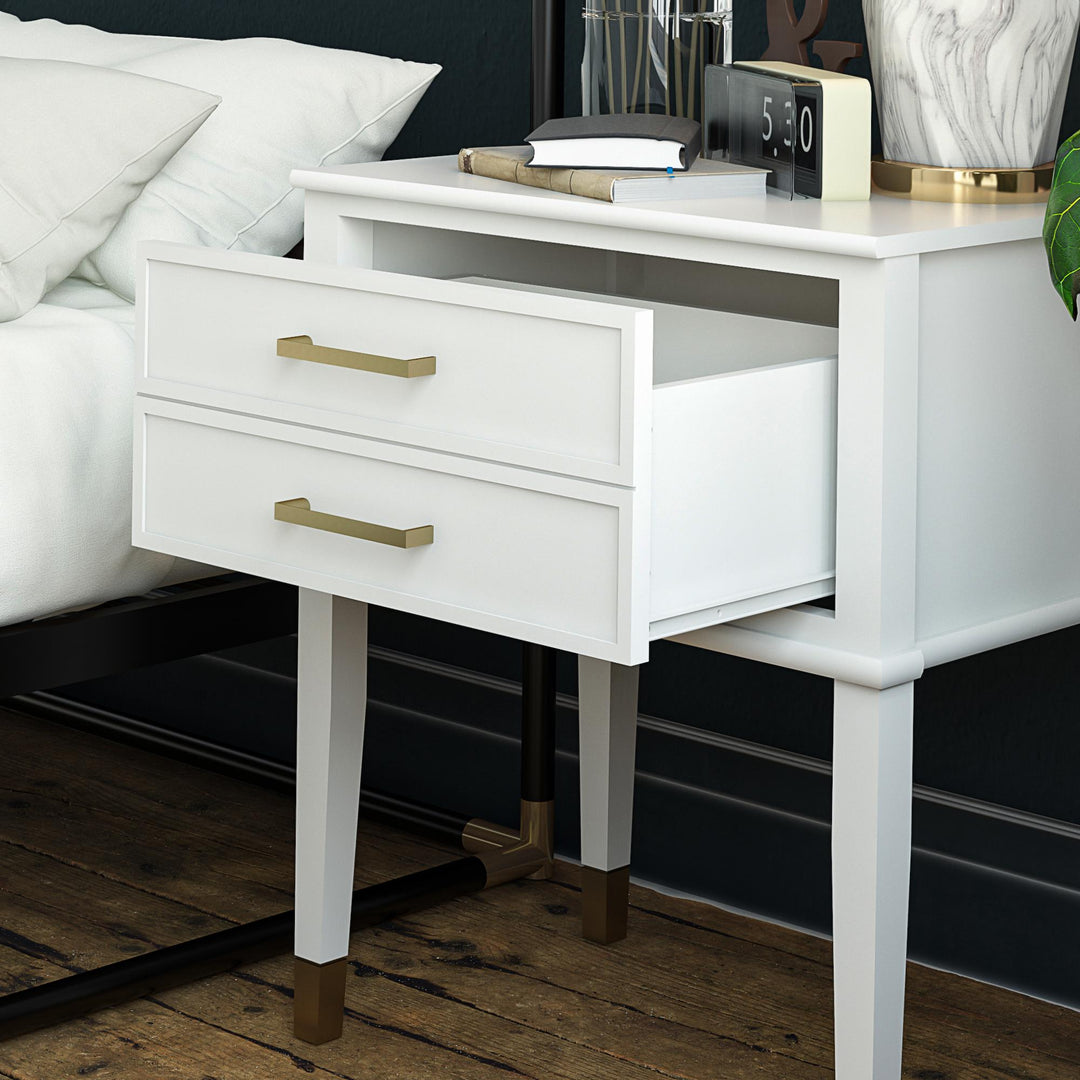 Westerleigh 2 Drawer Nightstand with Gold Accents - White