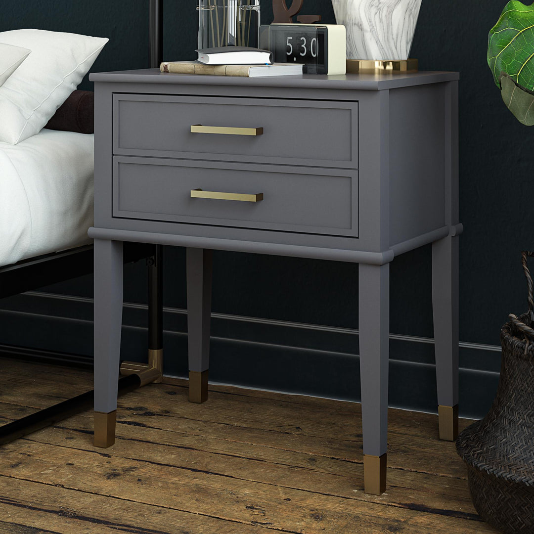 Contemporary 2 Drawer Nightstand End Table -  Graphite Grey
