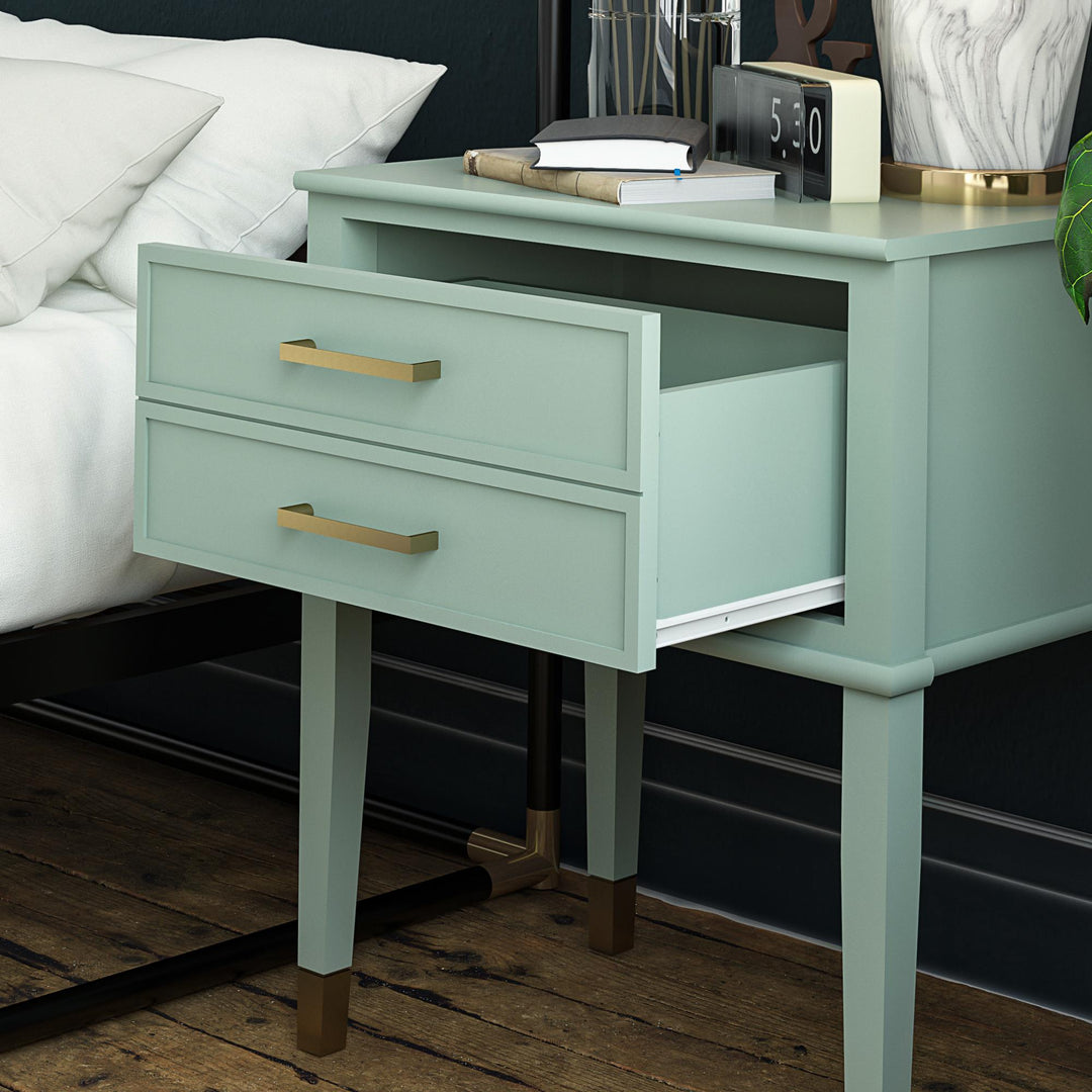 Nightstand End Table with Drawers -  Pale Green