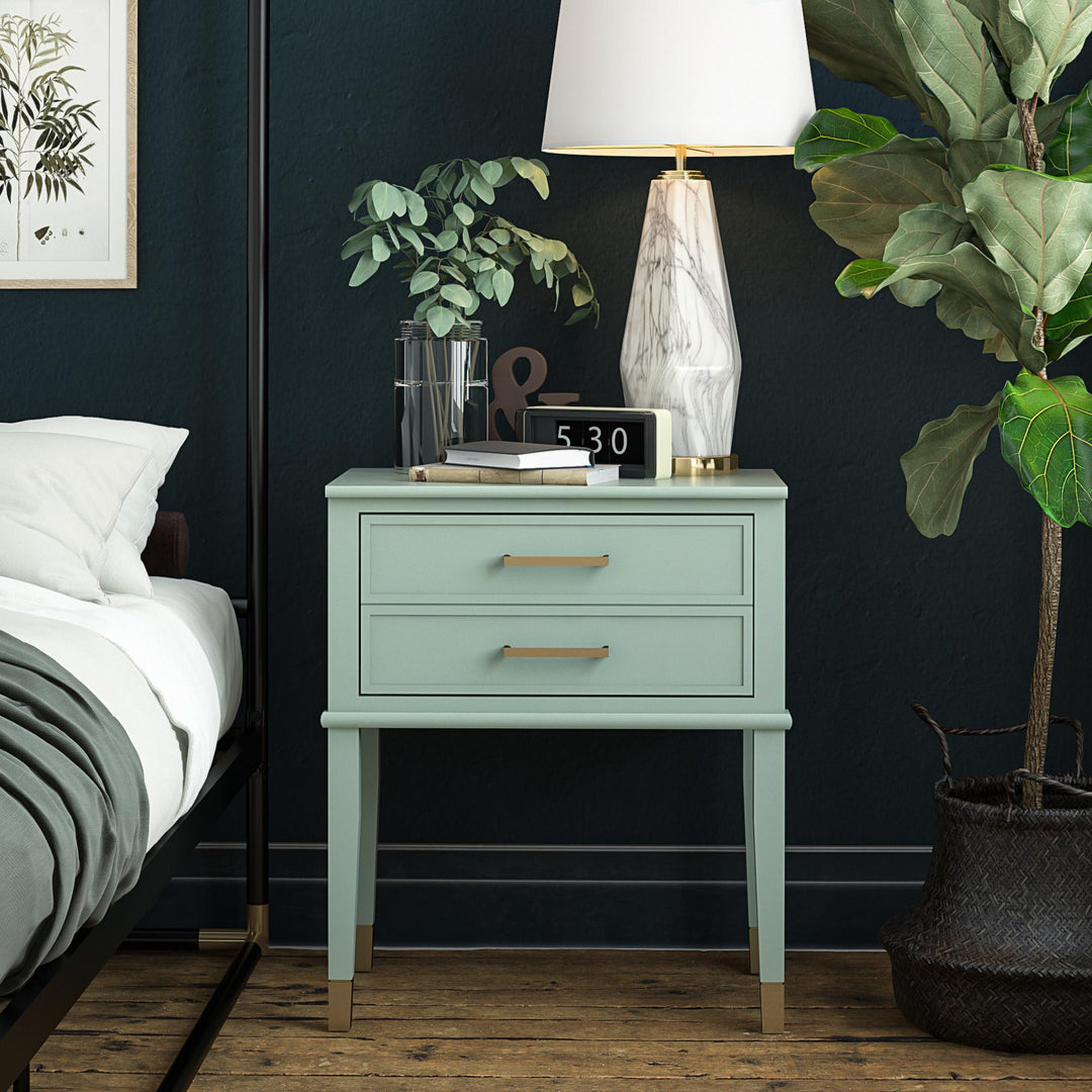 Bedroom End Table with Drawers -  Pale Green