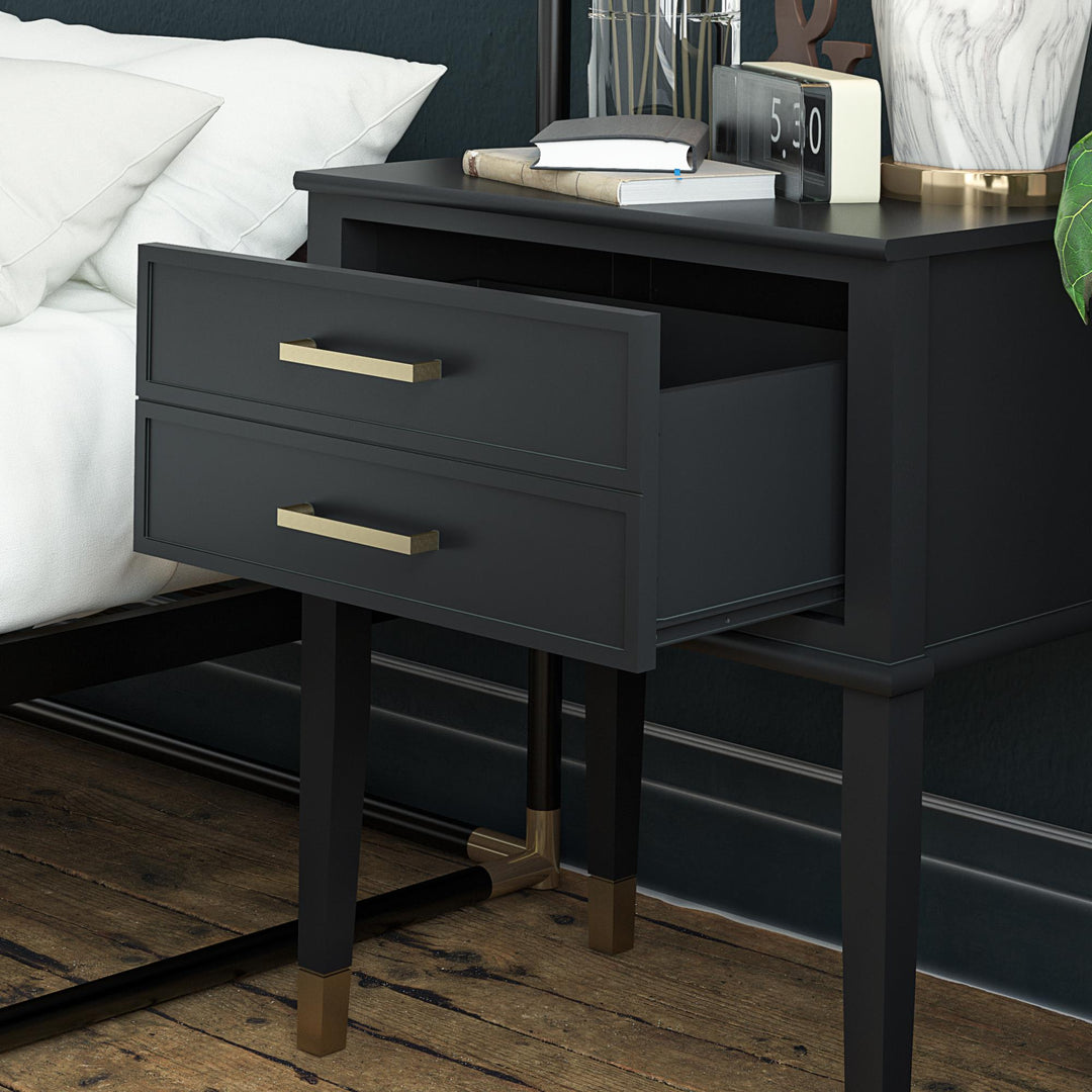 Bedroom End Table with Drawers -  Black