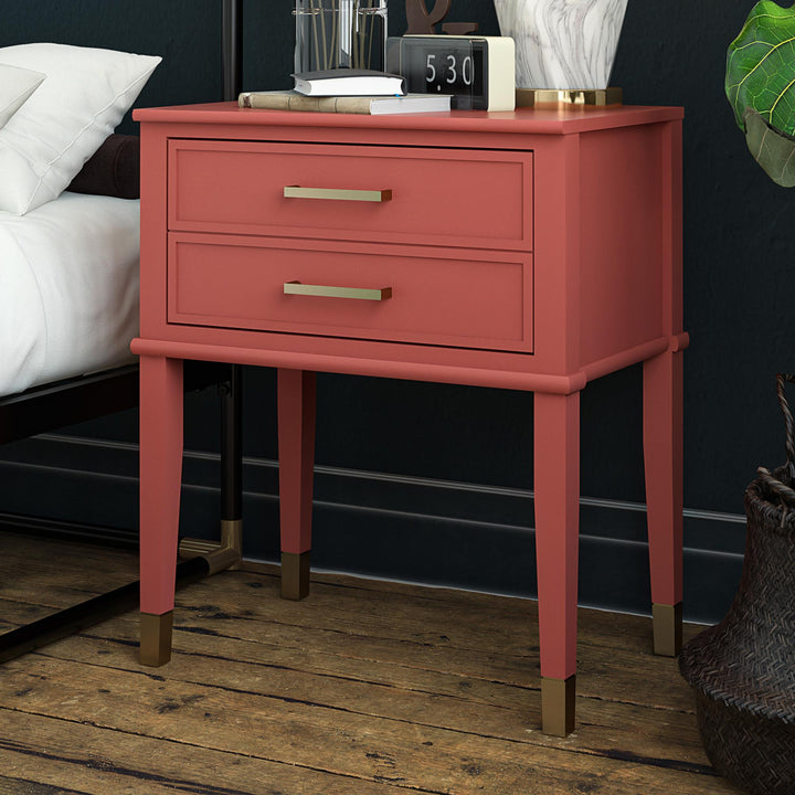 Westerleigh 2 Drawer Nightstand with Gold Accents - Terracotta