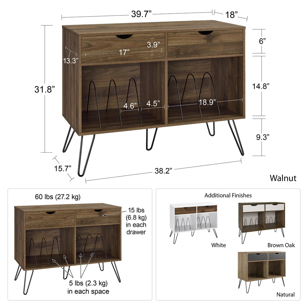 Concord Turntable Stand with Drawers - Dark Walnut/White