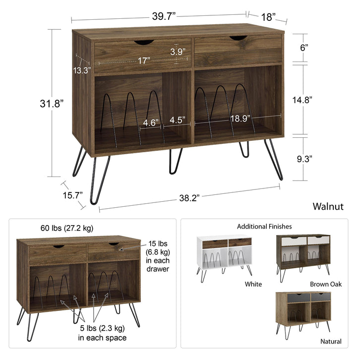 Concord Turntable Stand with Drawers - Dark Walnut/White
