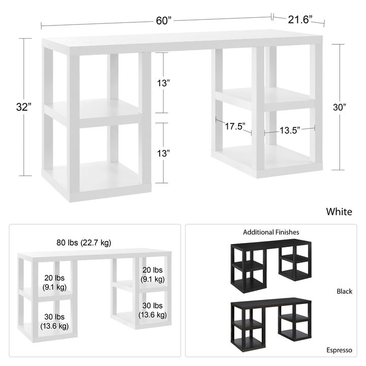 Parsons Desk with Shelves for Home Office -  Espresso