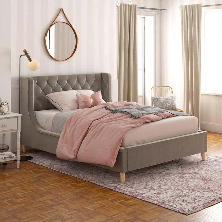 Monarch Hill Ambrosia Upholstered Bed with Diamond Tufted Headboard - Gray - Full