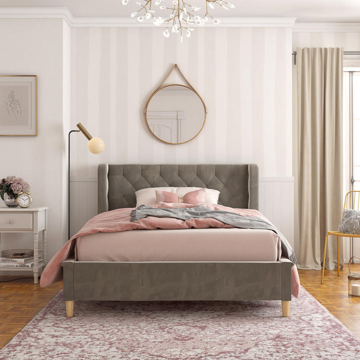 Monarch Hill Ambrosia Upholstered Bed with Diamond Tufted Headboard - Gray - Full