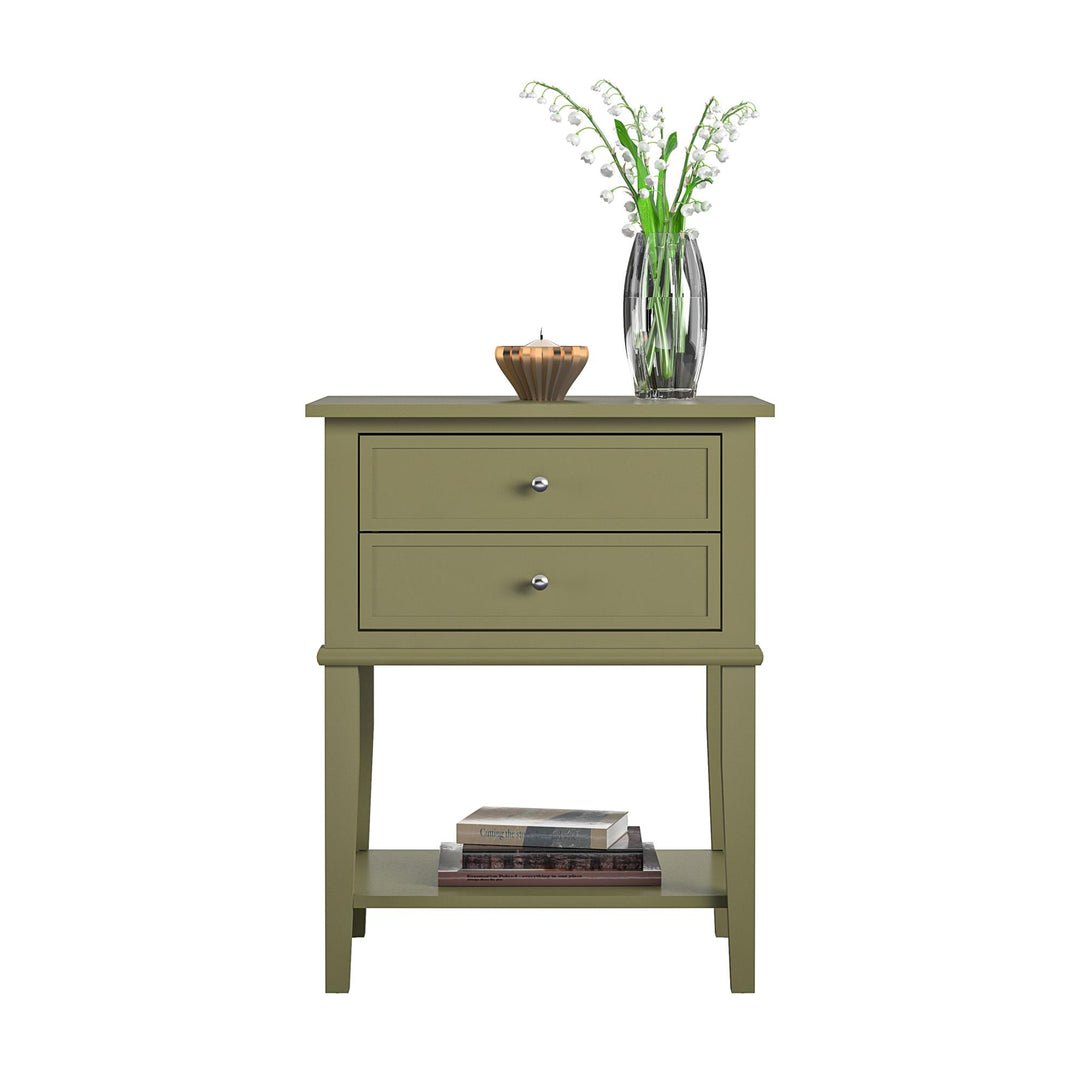 Franklin Nightstand Table with 2 Drawers and Lower Shelf - Olive Green