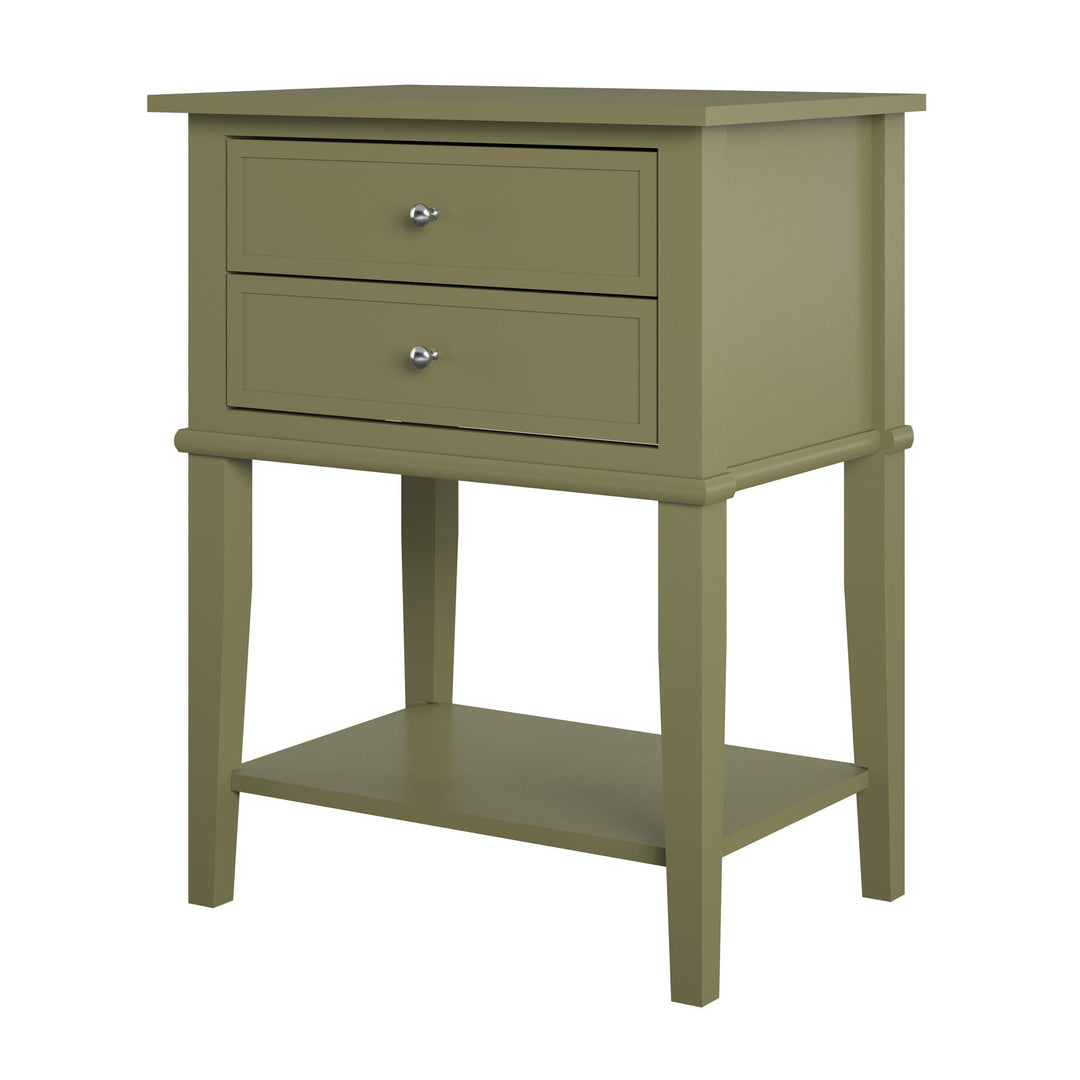 Franklin Nightstand Table with 2 Drawers and Lower Shelf - Olive Green
