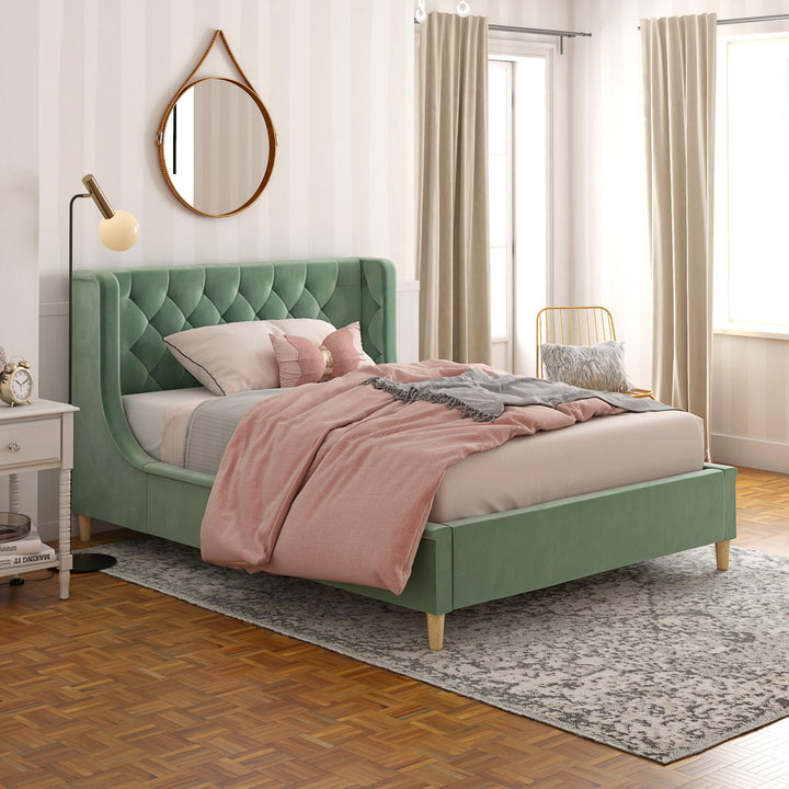 Monarch Hill Ambrosia Upholstered Bed with Diamond Tufted Headboard - Teal - Full