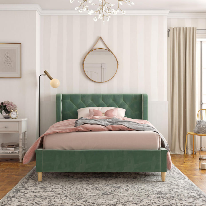 Monarch Hill Ambrosia Upholstered Bed with Diamond Tufted Headboard - Teal - Full