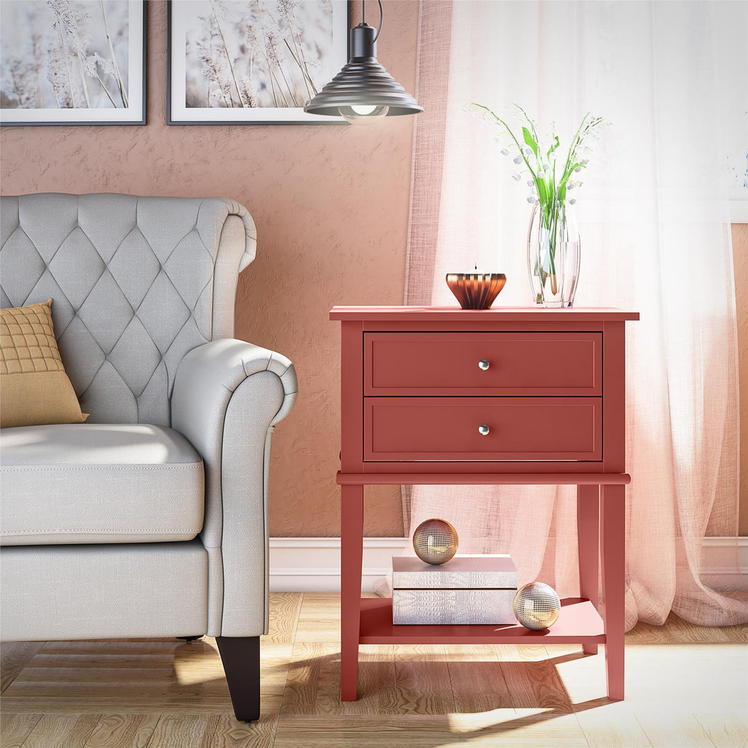 Franklin Nightstand Table with 2 Drawers and Lower Shelf - Terracotta