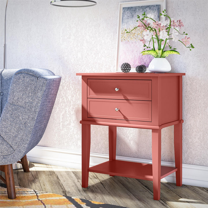 Franklin Nightstand Table with 2 Drawers and Lower Shelf - Terracotta