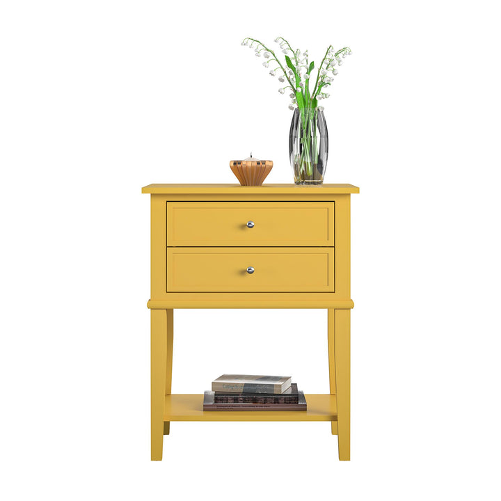 Franklin Nightstand Table with 2 Drawers and Lower Shelf - Mustard Yellow