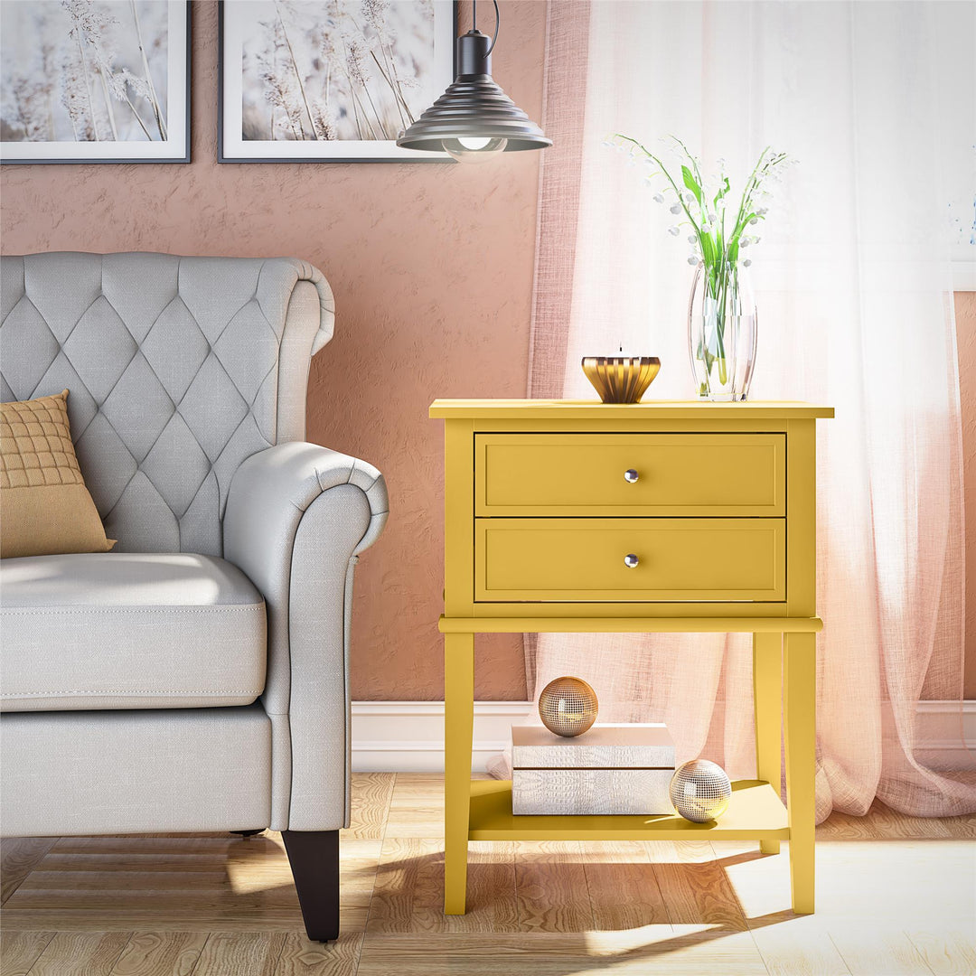 Franklin Nightstand Table with 2 Drawers and Lower Shelf - Mustard Yellow