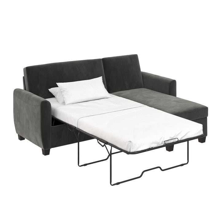 Noah Sectional Sofa Bed with Storage and Reversible Chaise - Grey Velvet - Twin