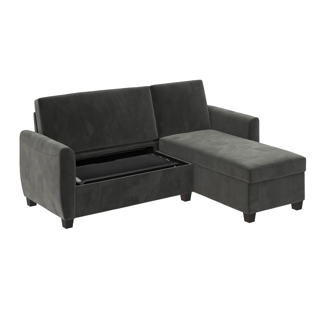 Noah Sectional Sofa Bed with Storage and Reversible Chaise - Grey Velvet - Twin