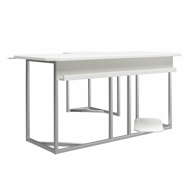 Quest Gaming Reversible L Desk with CPU Stand and Wire Management System - White