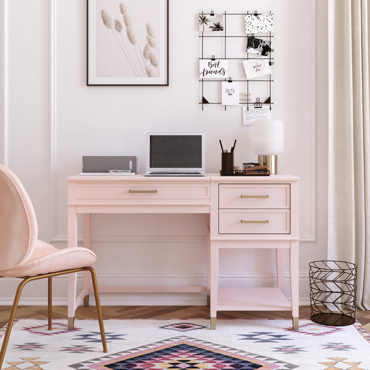 Westerleigh Lift-Top Computer Desk with Gold Accents - Pink