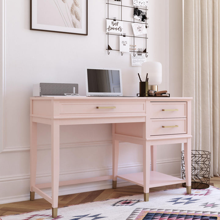 Westerleigh Lift-Top Computer Desk with Gold Accents - Pink