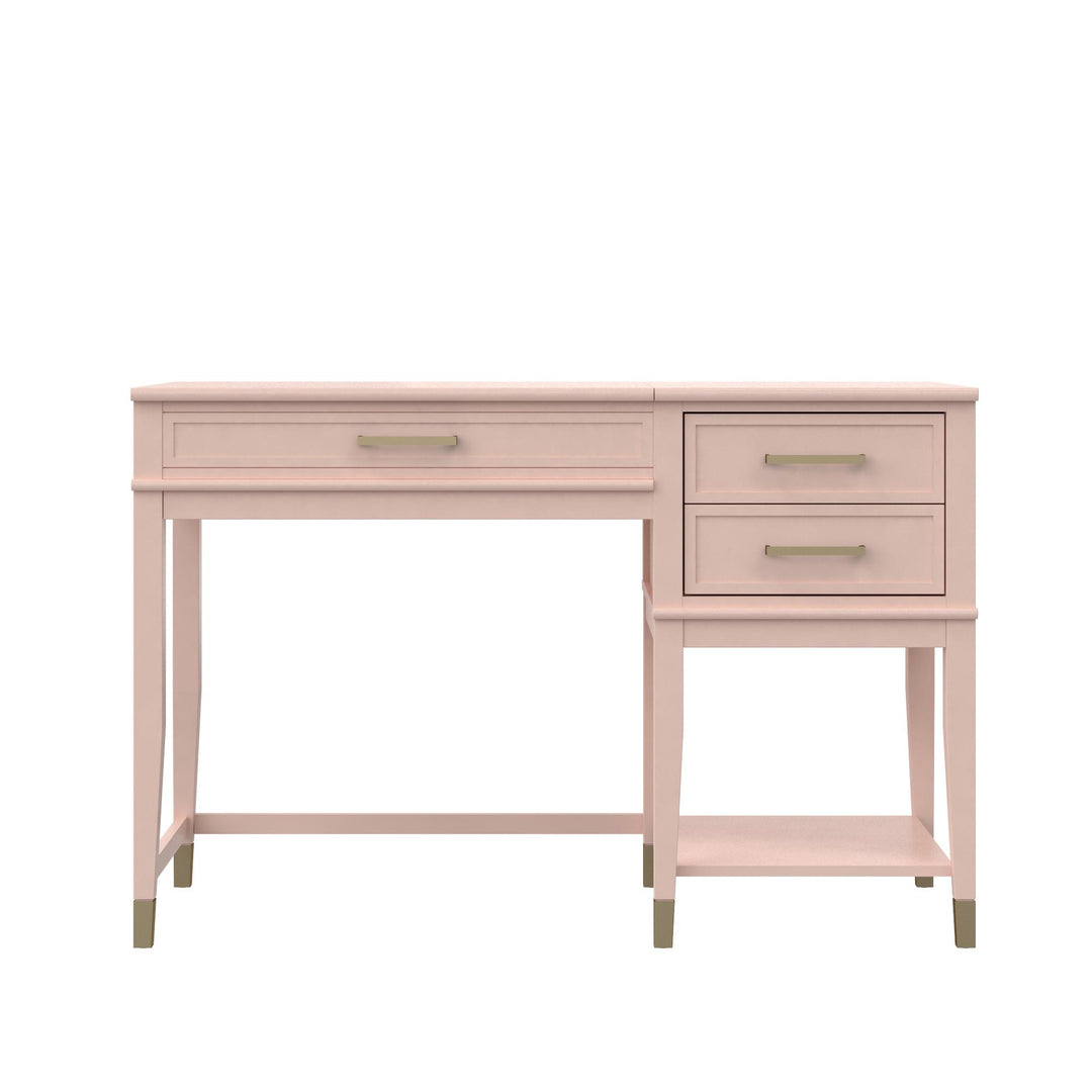 Westerleigh Lift-Top Computer Desk with Gold Accents - Pink