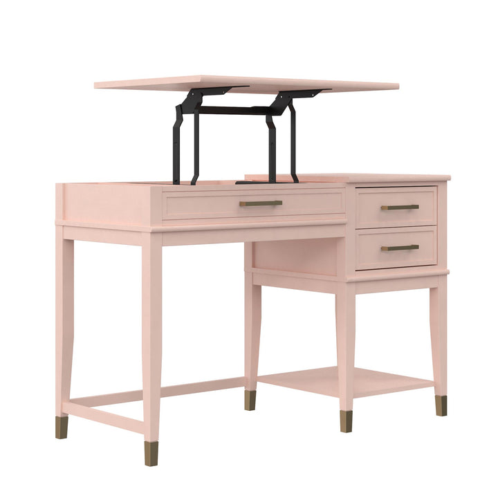 Westerleigh Lift-Top Computer Desk with Gold Accents - Pink