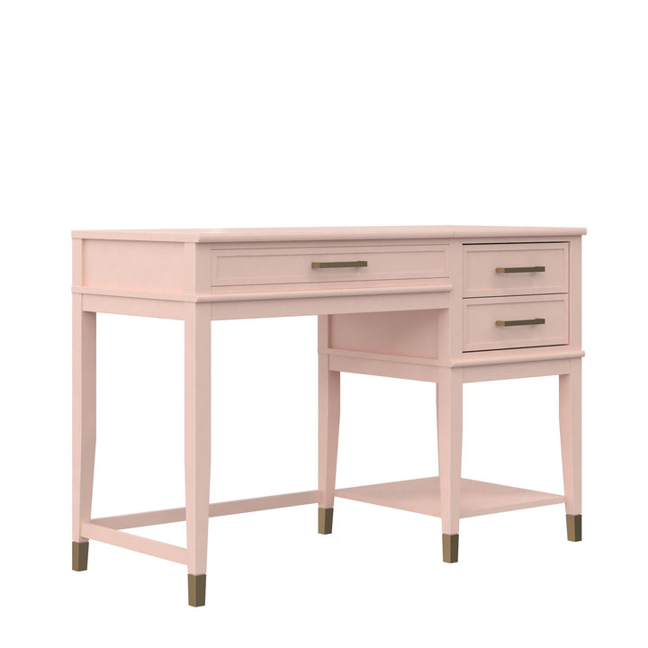 Westerleigh Lift-Top Computer Desk with Gold Accents - Pink