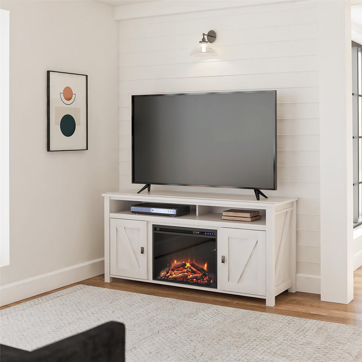 Farmington Electric Fireplace TV Console for TVs up to 60 Inch - Ivory Oak