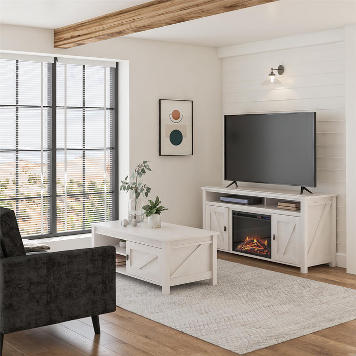 Farmington Electric Fireplace TV Console for TVs up to 60 Inch - Ivory Oak