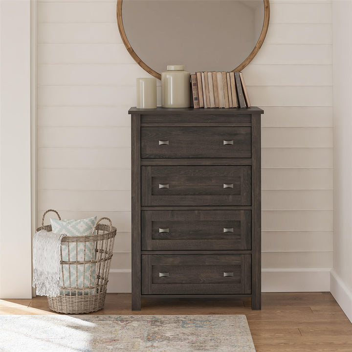 Farmington 4 Drawer Rustic Farmhouse Dresser with Linen Interiors - Weathered Oak