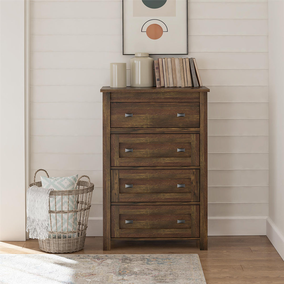 Farmington 4 Drawer Rustic Farmhouse Dresser with Linen Interiors - Rustic
