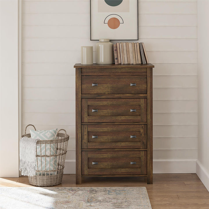 Farmington 4 Drawer Rustic Farmhouse Dresser with Linen Interiors - Rustic