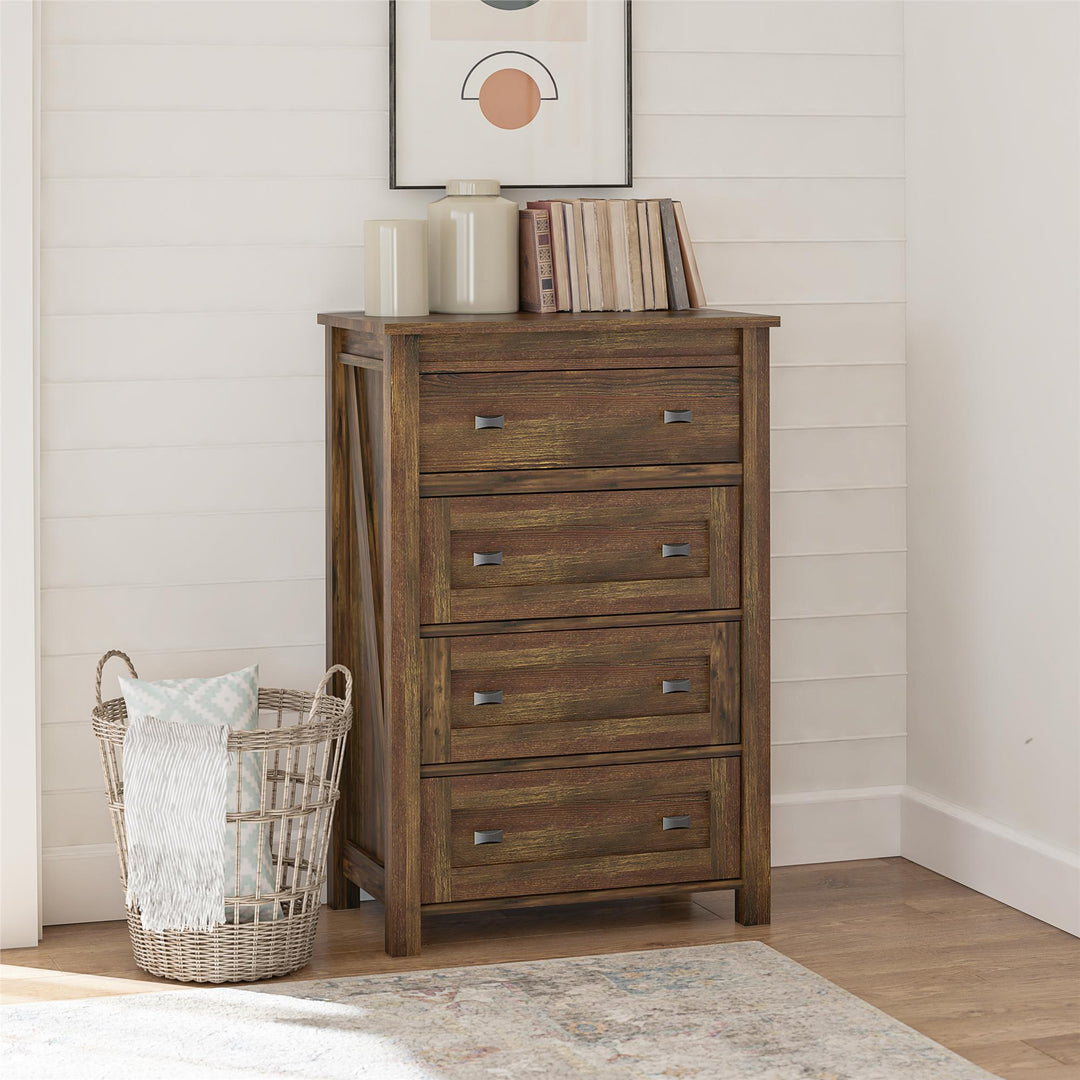 Farmington 4 Drawer Rustic Farmhouse Dresser with Linen Interiors - Rustic
