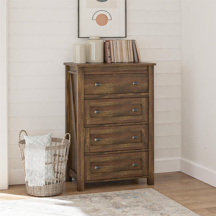 Farmington 4 Drawer Rustic Farmhouse Dresser with Linen Interiors - Rustic
