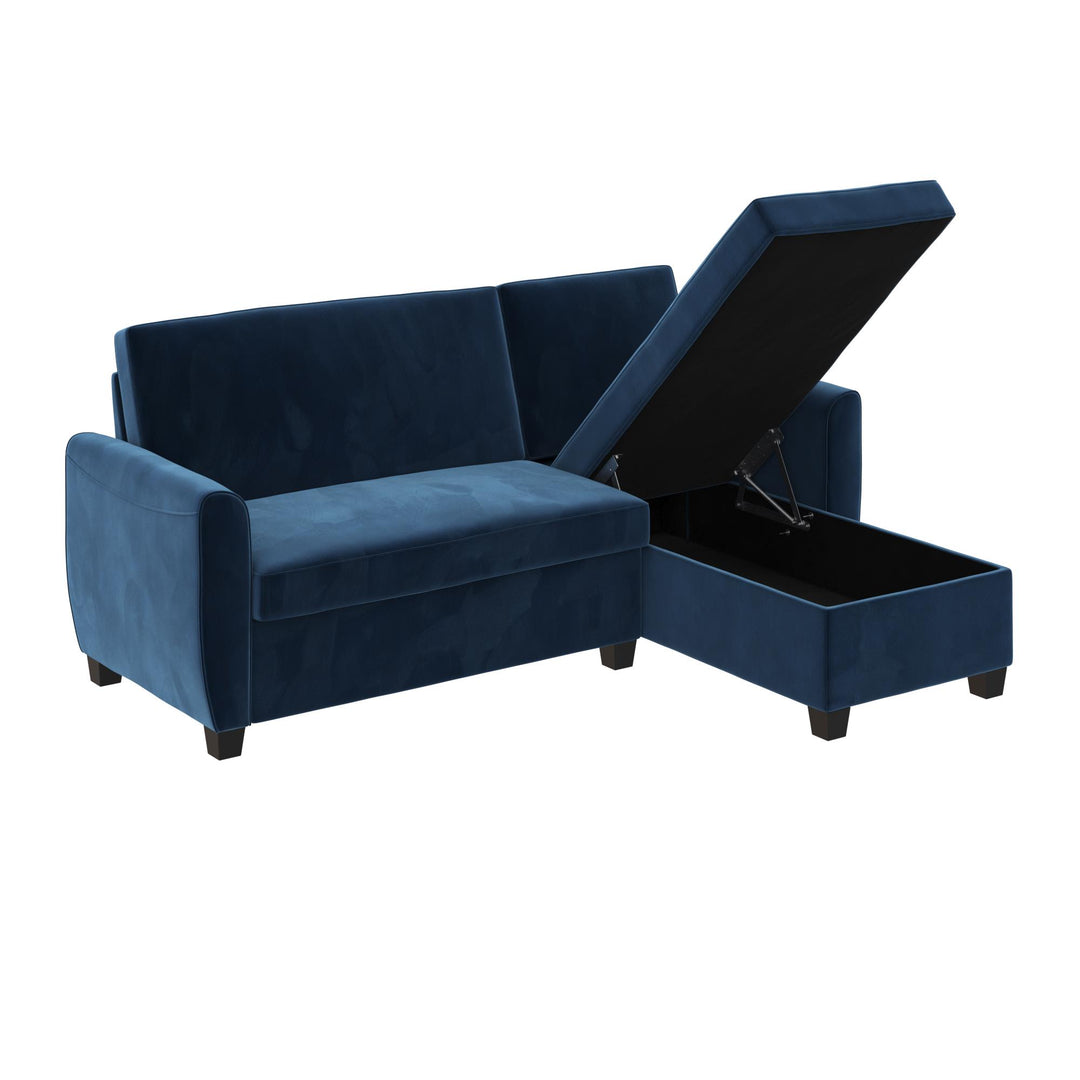 Noah Sectional Sofa Bed with Storage and Reversible Chaise - Blue Velvet - Twin