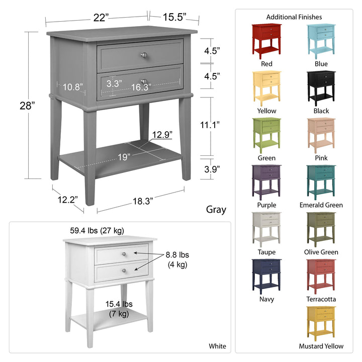 Franklin Accent Table with 2 Drawers - Black