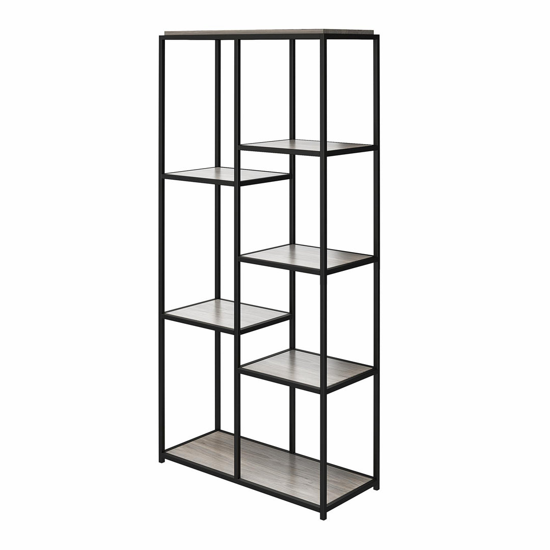 Fayette 5 Open Shelf Bookcase with Sturday Metal Frame - Gray Oak