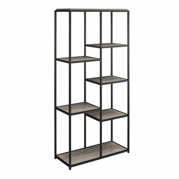 Fayette 5 Open Shelf Bookcase with Sturday Metal Frame - Gray Oak