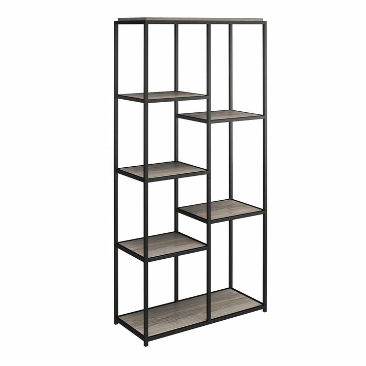 Fayette 5 Open Shelf Bookcase with Sturday Metal Frame - Gray Oak