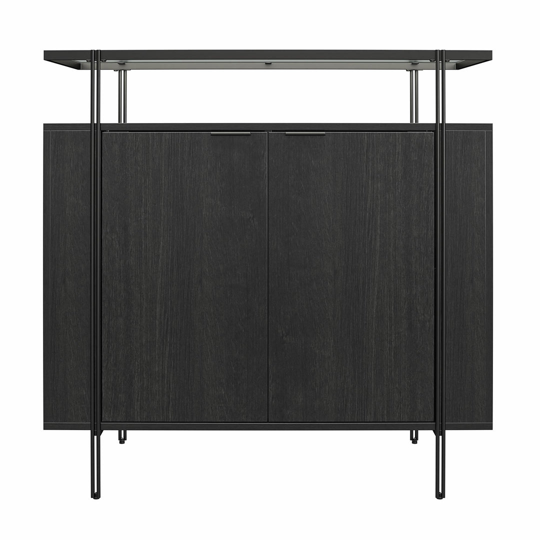 Classic Woodgrain Finish with Fluted Glass Top Bar Cabinet - Black Oak