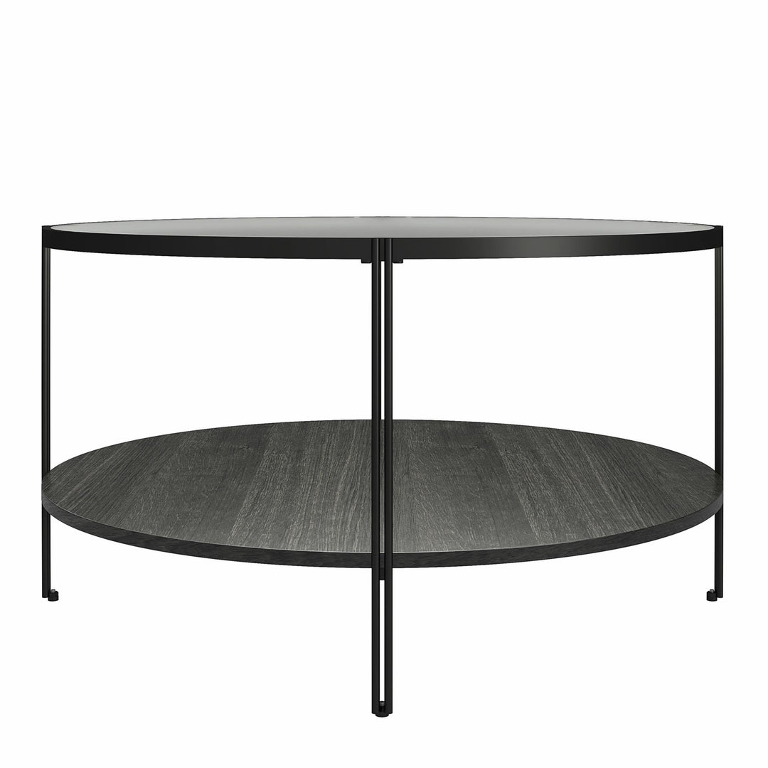 Sturdy Metal Frame and Fluted Glass Tabletop Design - Black Oak