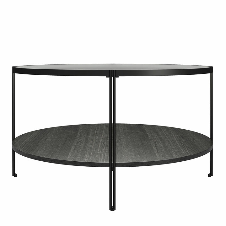 Sturdy Metal Frame and Fluted Glass Tabletop Design - Black Oak