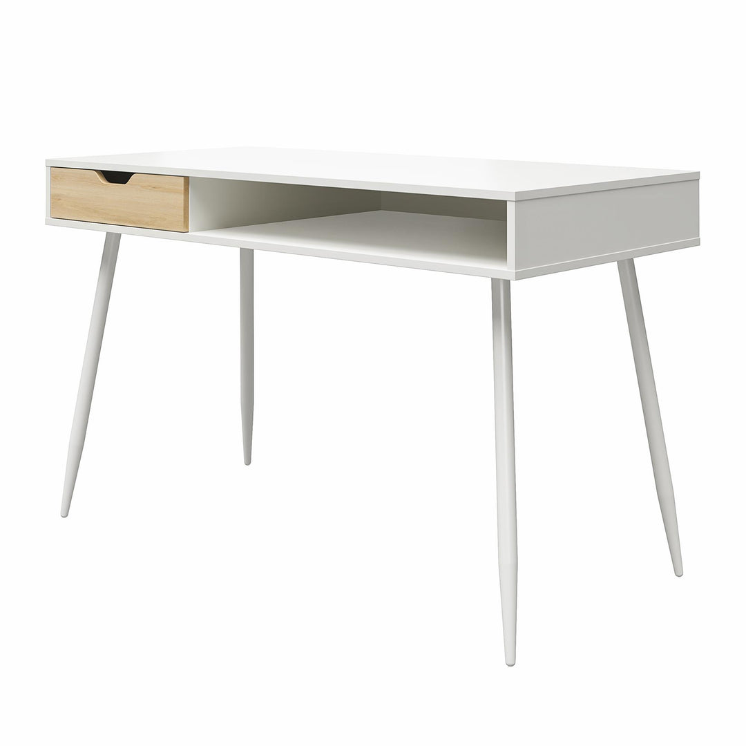 Flat-Pack Desk with Mid-Century Modern Design - White