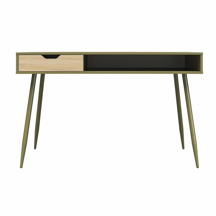 Grafton Writing Desk with Open Cubby and Drawer - Olive Green