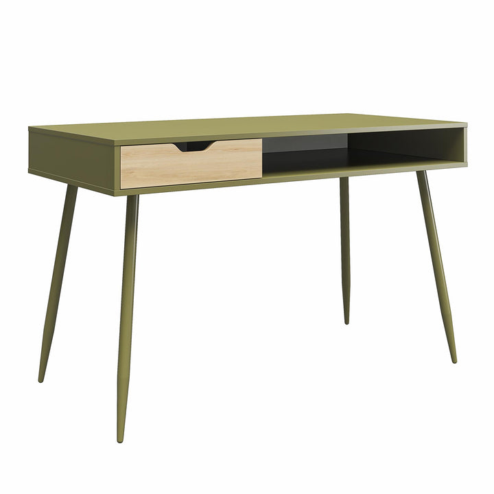 Grafton Writing Desk with Open Cubby and Drawer - Olive Green