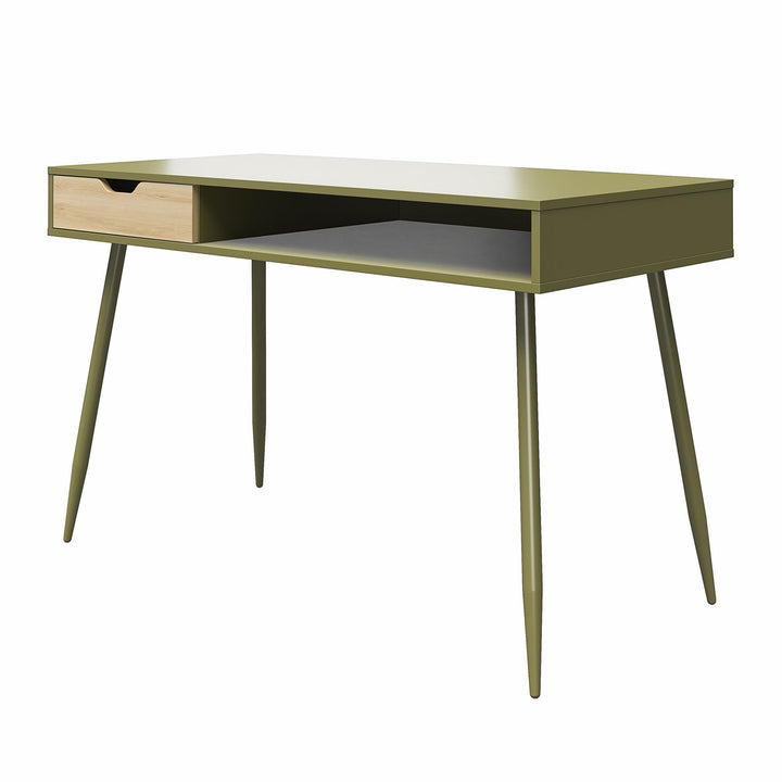 Grafton Writing Desk with Open Cubby and Drawer - Olive Green
