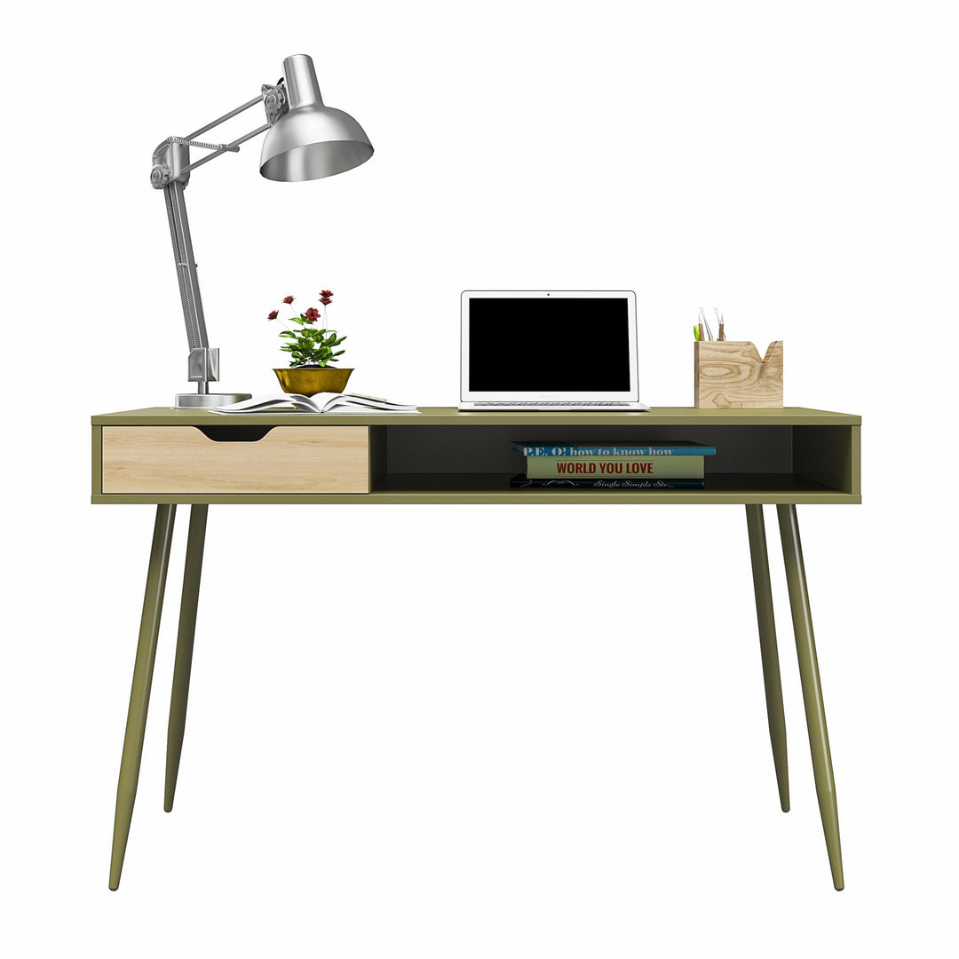 Grafton Writing Desk with Open Cubby and Drawer - Olive Green