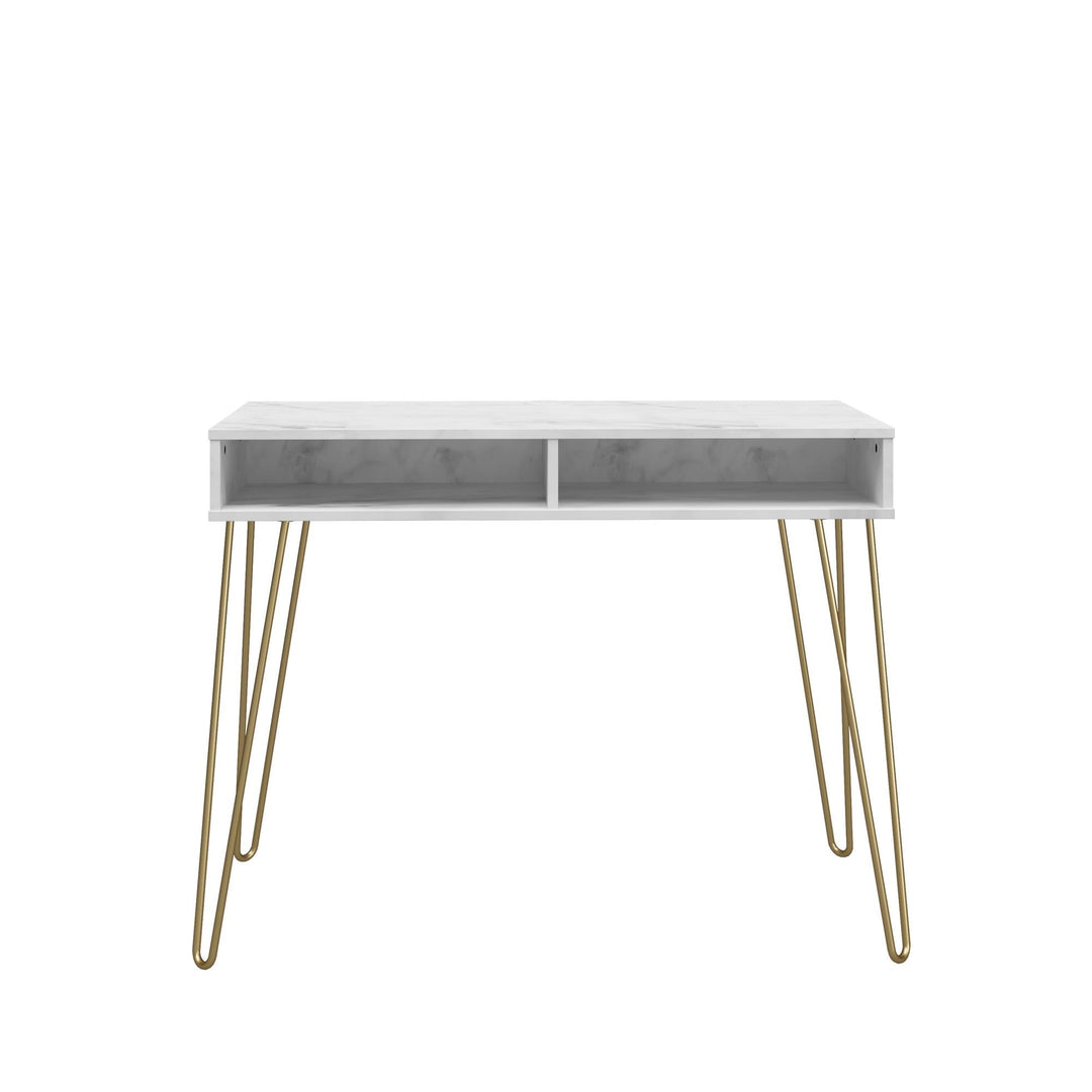 Athena Computer Desk with Storage - White marble