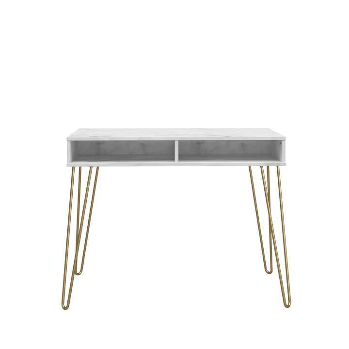 Athena Computer Desk with Storage - White marble
