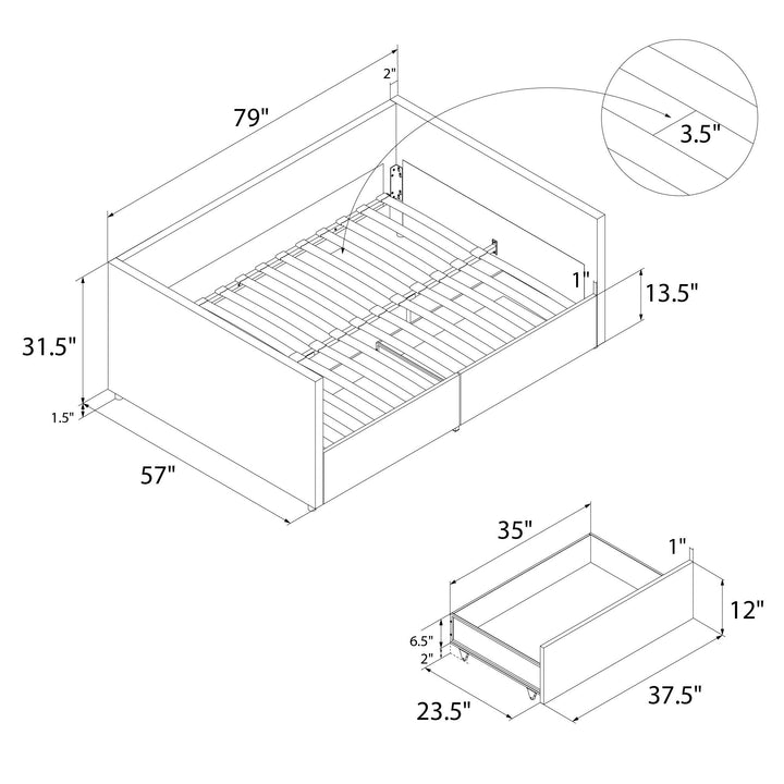 Upholstered Daybed with Wooden Slats and Storage Drawers - Gray - Full